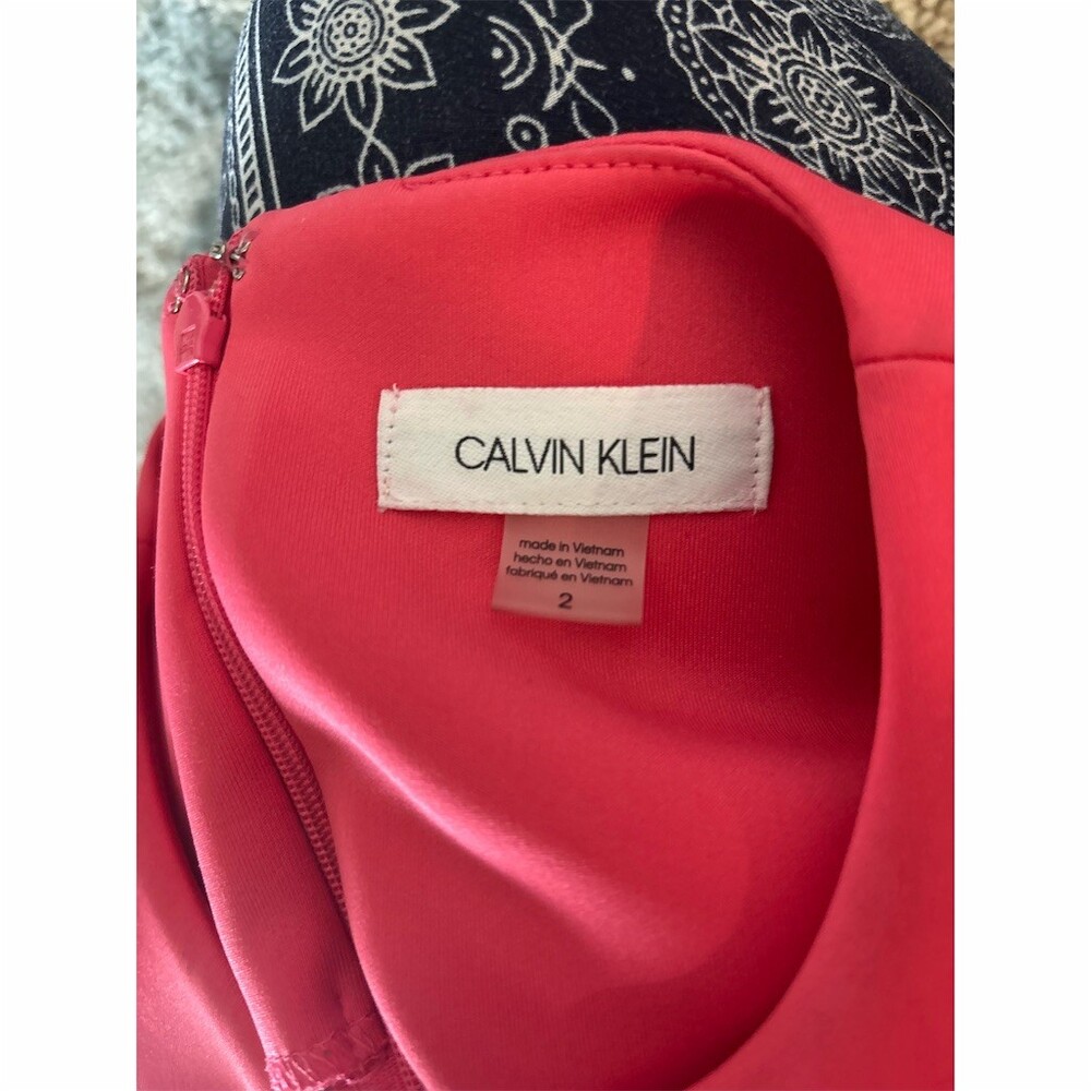 Calvin Klein Dress Womens Size 2 Pink Black White Colorblock Sheath Knee - Picture 2 of 3